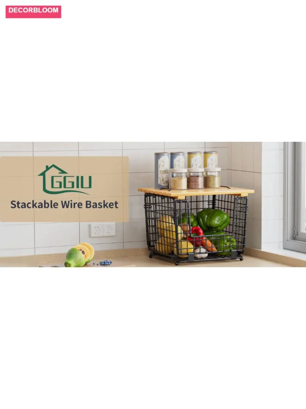2 Pack Stackable Wire Baskets Carbon Steel Pantry Storage Bins